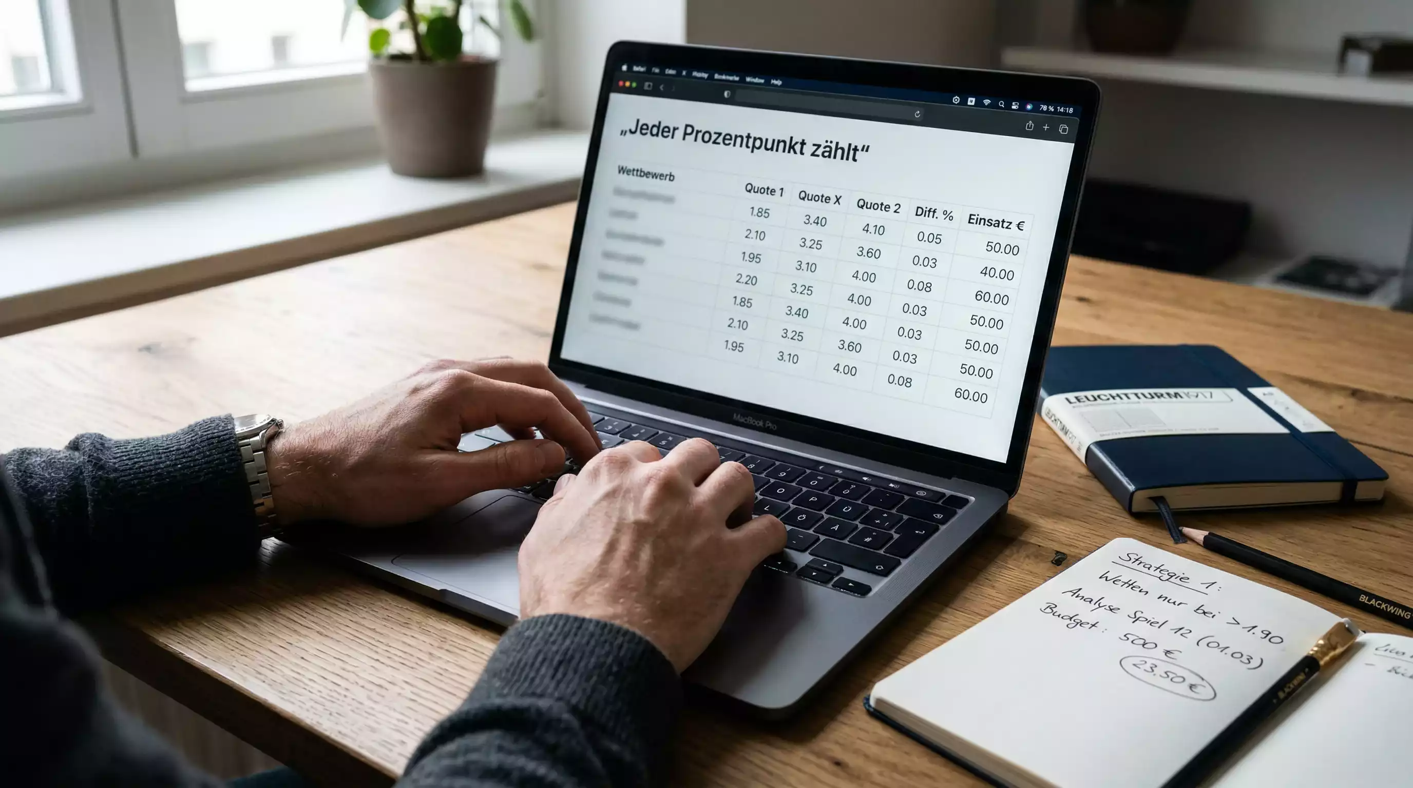 Person vergleicht F1-Wettquoten verschiedener Anbieter auf einem Laptop-Bildschirm