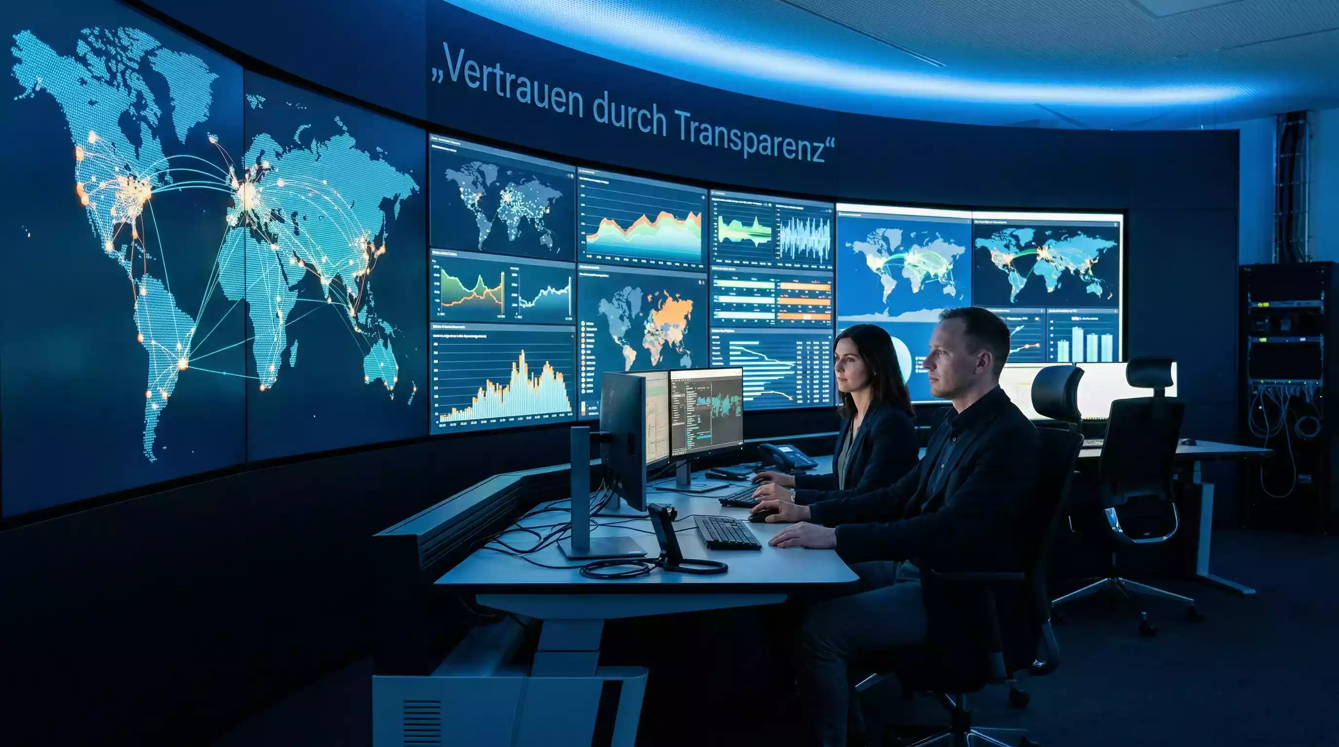 Kontrollraum mit Monitoren und Datenströmen – Überwachung der Wettintegrität im Motorsport